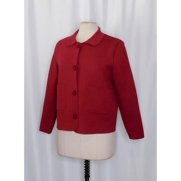 ZARA Floral Button Knit Jacket Blazer Solid Red Knitwear Pockets Knitwear Large - Picture 7 of 16